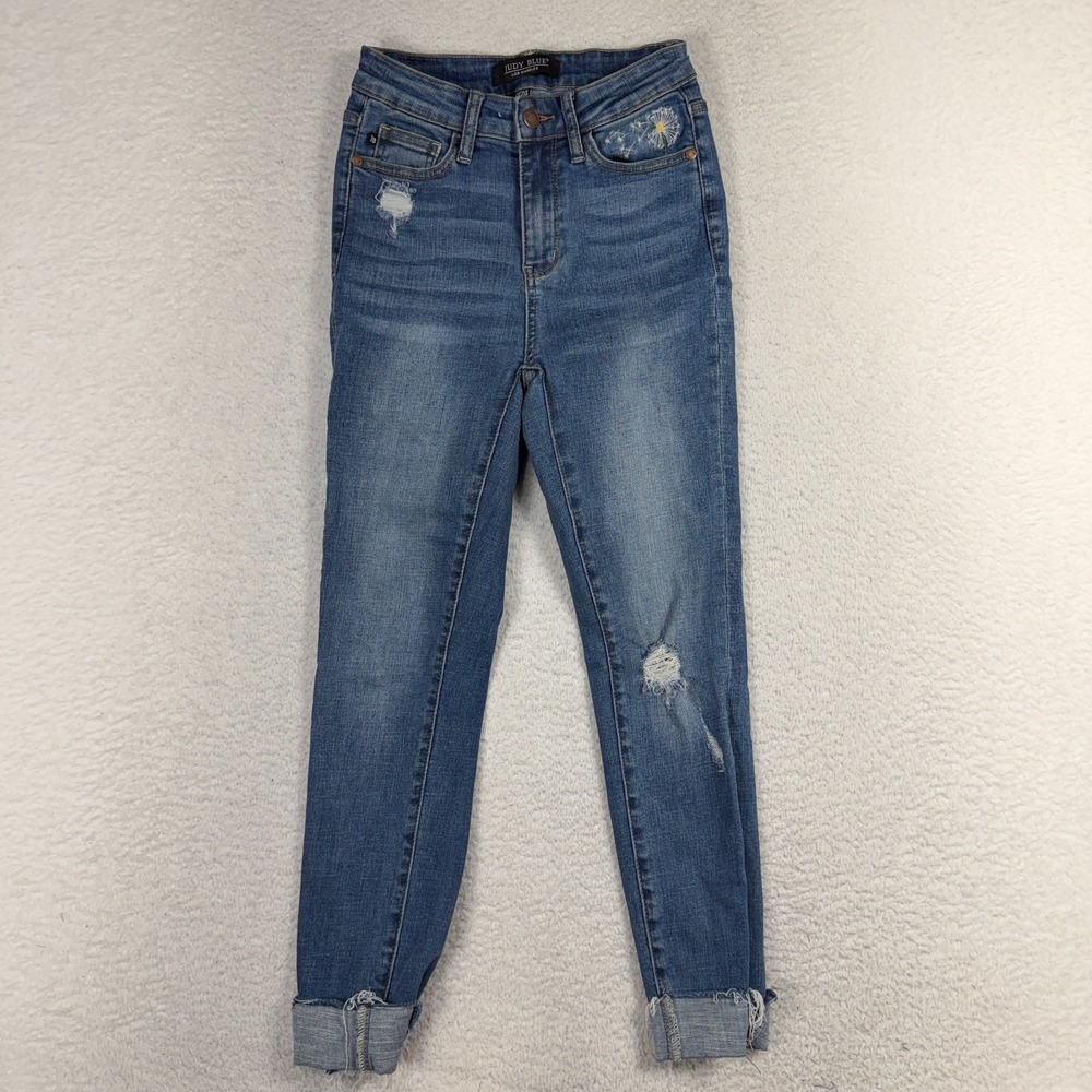 Judy Blue 0/24 (23x24) Skinny Jeans Cuff Dandelion Embroidered Stretch Normcore